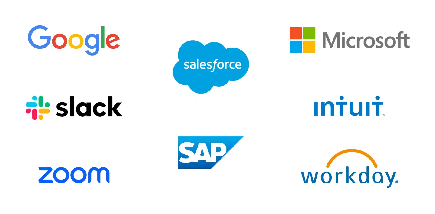 Google, Salesforce, Microsoft, Slack, SAP, Intuit, Zoom, Workday